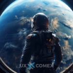 Astronauta olhando o globo terrestre