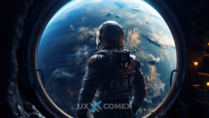 Astronauta olhando o globo terrestre