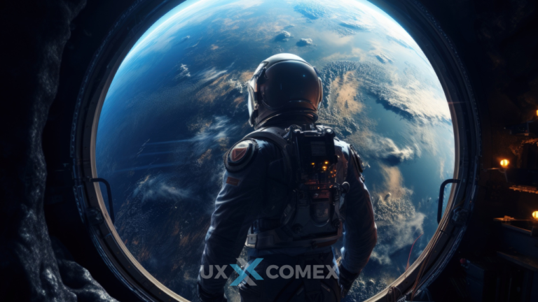 Astronauta olhando o globo terrestre